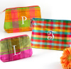 personalized plaid silk cosmetic bag